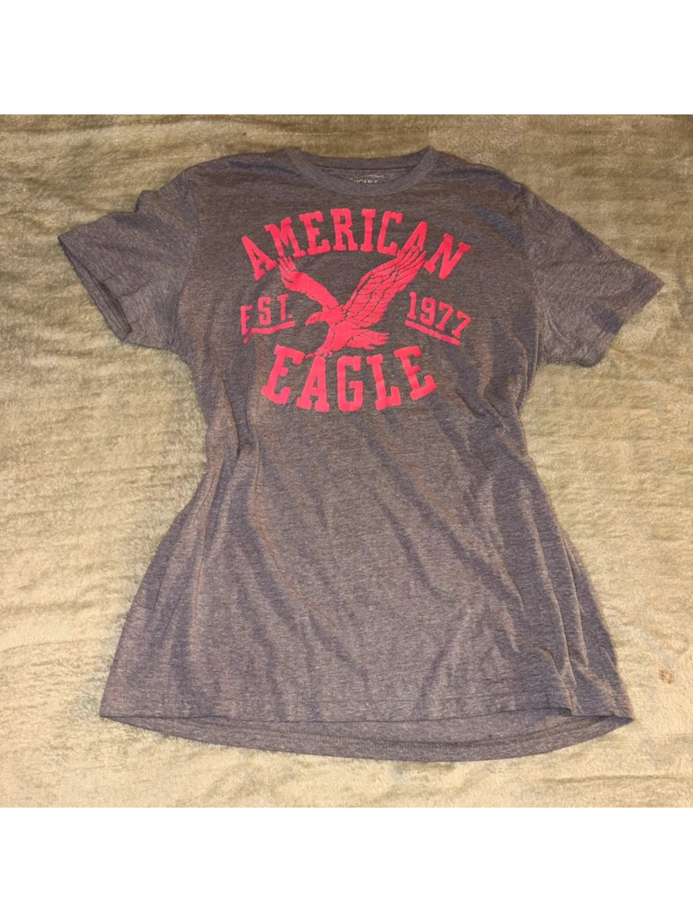 Gray American Eagle Graphic Tee with Pink Logo